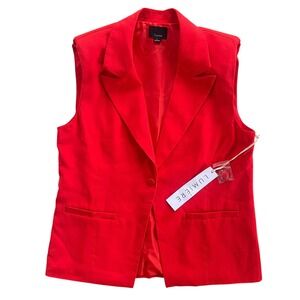 Lumiere Womens L Red Orange Button Sleeveless Blazer Vest Career Business Casual